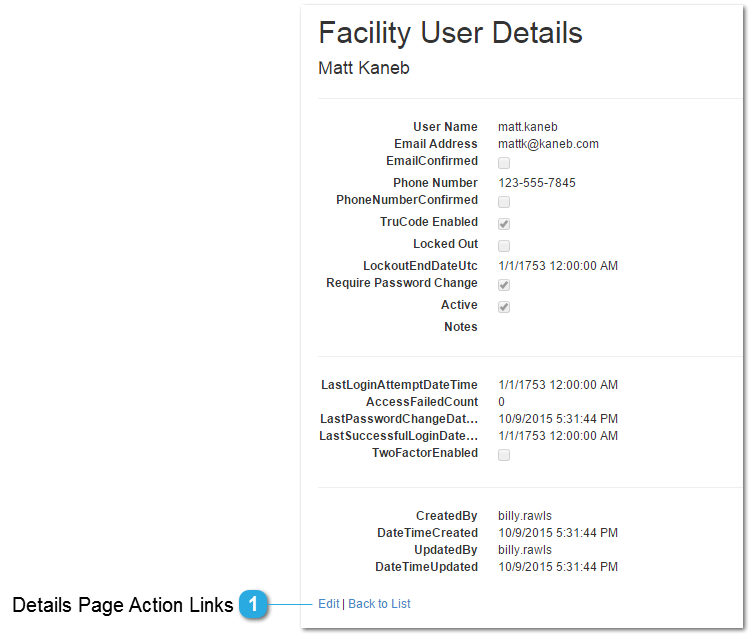 Facility User Details