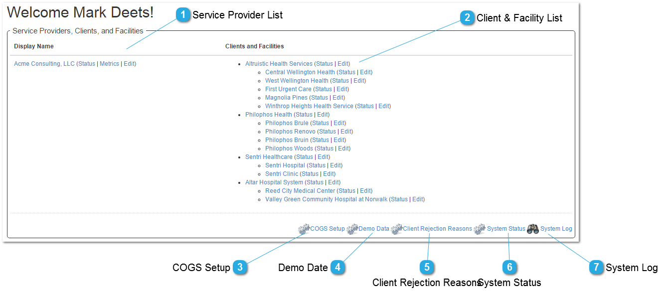 Service Providers, Clients, and Facilities